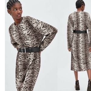 Zara Belted Zebra Animal Print Round Neck Dress